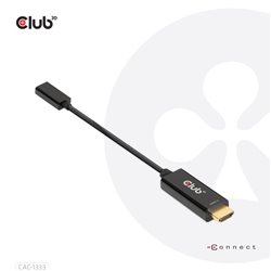 CLUB3D CAC-1333 adaptador de cable de vídeo 0,22 m HDMI tipo A (Estándar) USB Tipo C Negro