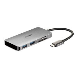 D-LINK HUB USB-C 6-IN-1 CON HDMI, LETTORE CARD E POWER DELIVERY 60W, USCITE: HDMI x1, USB 3.0 x2, USB-C x1, SD x1, TF x1, HDMI F
