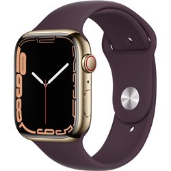 APPLE WATCH SERIES 7 GPS + CELLULAR 45MM GOLD STAINLESS STEEL CASE WITH DARK CHERRY SPORT BAND - REG MKJX3TY/A