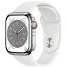APPLE WATCH SERIES 8 GPS + CELLULAR 41MM SILVER STAINLESS STEEL CASE WITH WHITE SPORT BAND - REGULAR