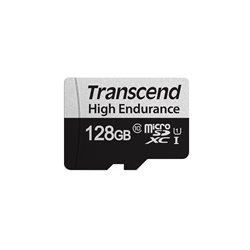 TRANSCEND MEMORY CARD 128GB microSD w/ adapter U1, High Endurance TS128GUSD350V