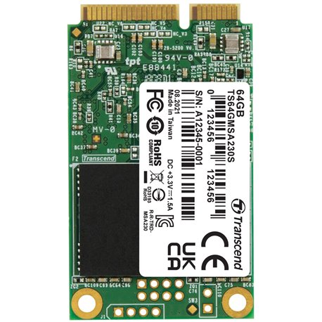 TRANSCEND SSD MSATA 64GB SATA3 3D TLC Read/Write 350/200 MBs