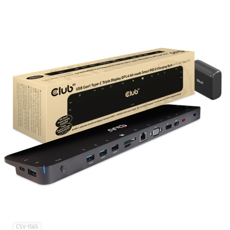 CLUB3D USB Gen1 Type-C Triple Display DP1.4 Alt mode Smart PD3.0 Charging Dock with 100 Watt Power Supply CSV-1565