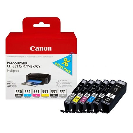 Canon Multipack de 6 cartouches d'encre PGI-550/CLI-551 PGBK/C/M/Y/BK/GY 6496B005