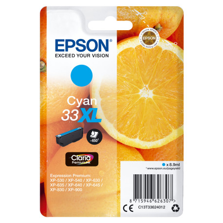 Epson Oranges Singlepack Cyan 33XL Claria Premium Ink C13T33624012