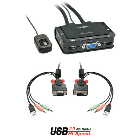 Lindy 2 Port VGA, USB 2.0 & Audio Cable KVM Switch 42342