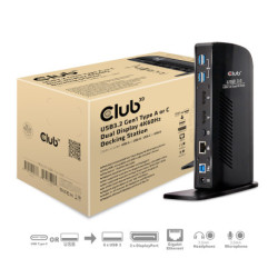 CLUB3D USB3.2 Gen1 Type A or C Dual Display 4K60Hz Docking Station DisplayLink® Certified CSV-1460