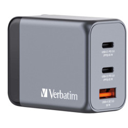 Verbatim GNC-65 GaN Charger 65W with 2 x USB-C PD 65W / 1 x USB-A QC 3.0 EU/UK/US 32201
