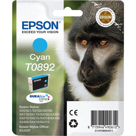 Epson Monkey Singlepack Cyan T0892 DURABrite Ultra Ink C13T08924011